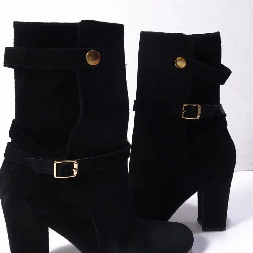 Theory Mitiu Suede Jodhpur Boot Buckle Boot Booties Sz 37.5 Black - Picture 2 of 8